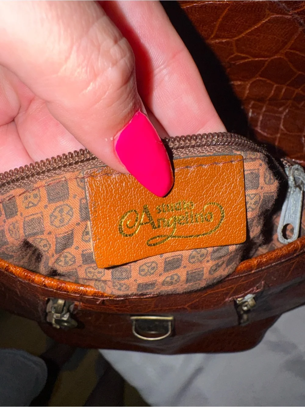 Studio Angelino 90s Vintage Brown Croc-Embossed Leather Backpack Purse